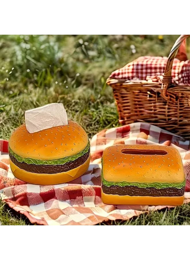 صندوق مناديل مربع على شكل هامبرغر تصميم مبتكر حامل مناديل بلاستيكي ديكور طاولة المطبخ هدية - Image 3